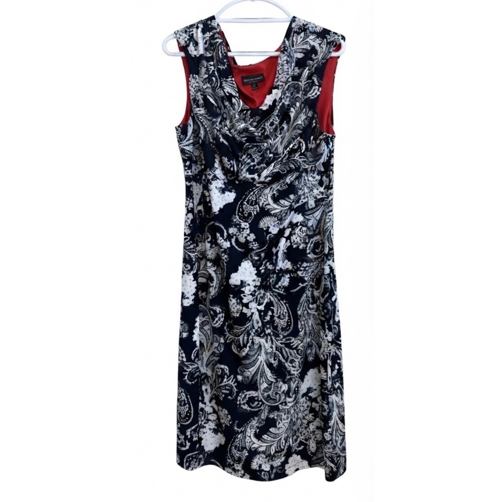 Connected Apparel Womens Navy White Paisley Cowl Neck Sheath Dress 16 TCW50454M